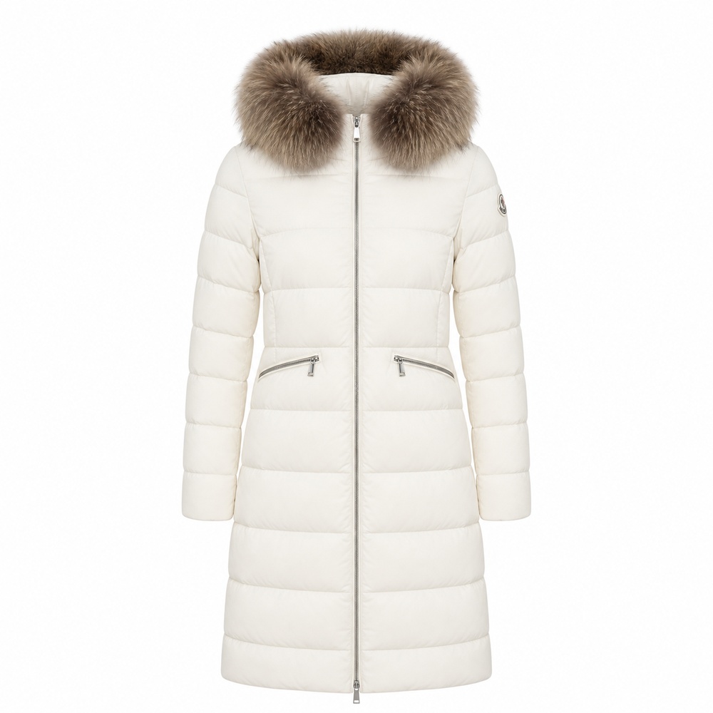 Ivory Fur Trim Long Down Coat – Bild 2