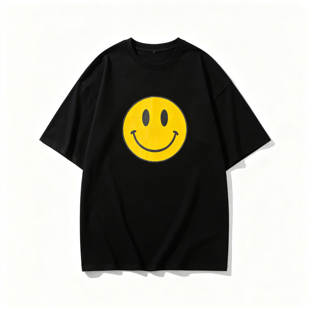 Black Smiley Face Graphic Oversized T-Shirt – Bild 2