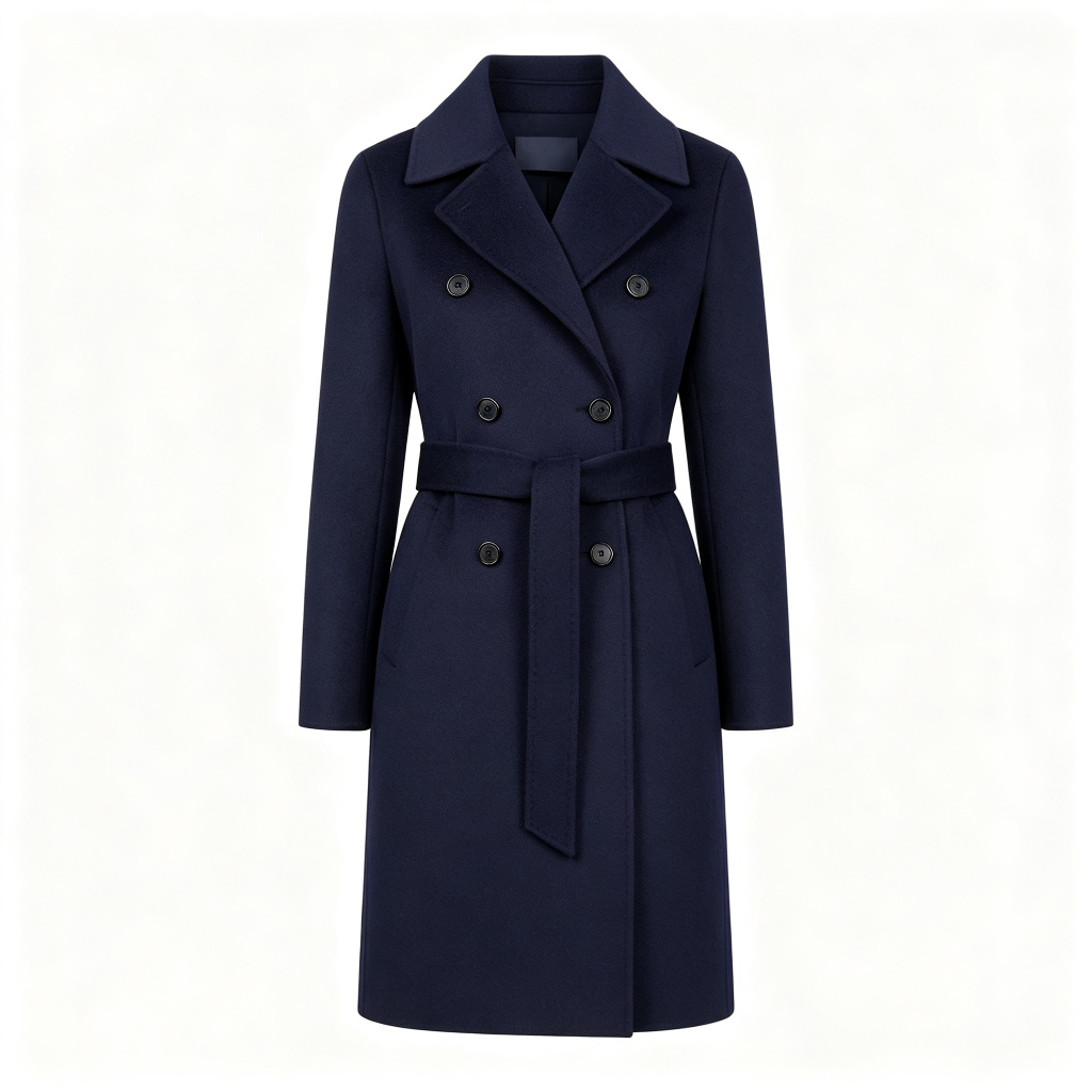 Navy Blue Double-Breasted Wool Coat – Bild 2