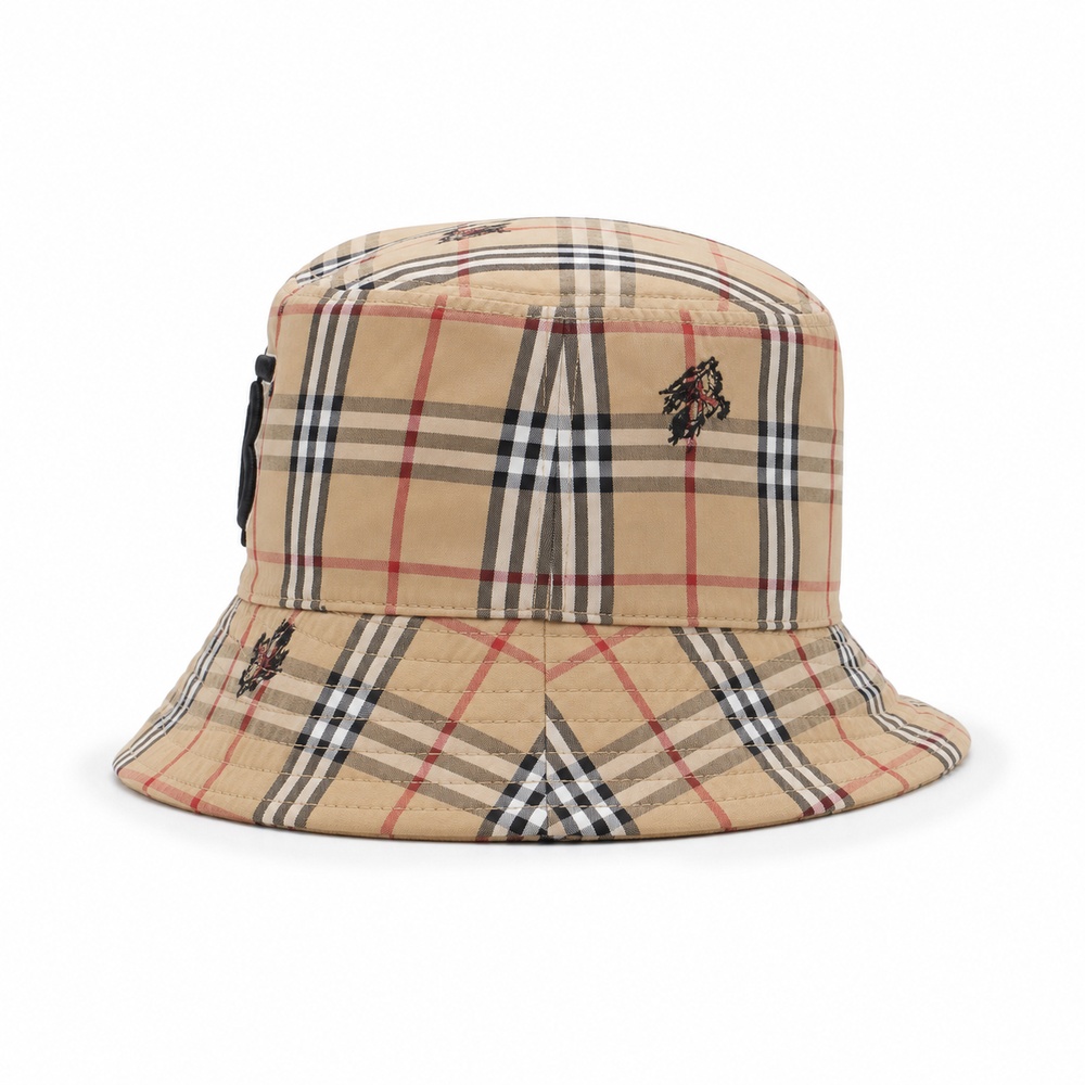 Beige Check Embroidered Bucket Hat – Bild 2