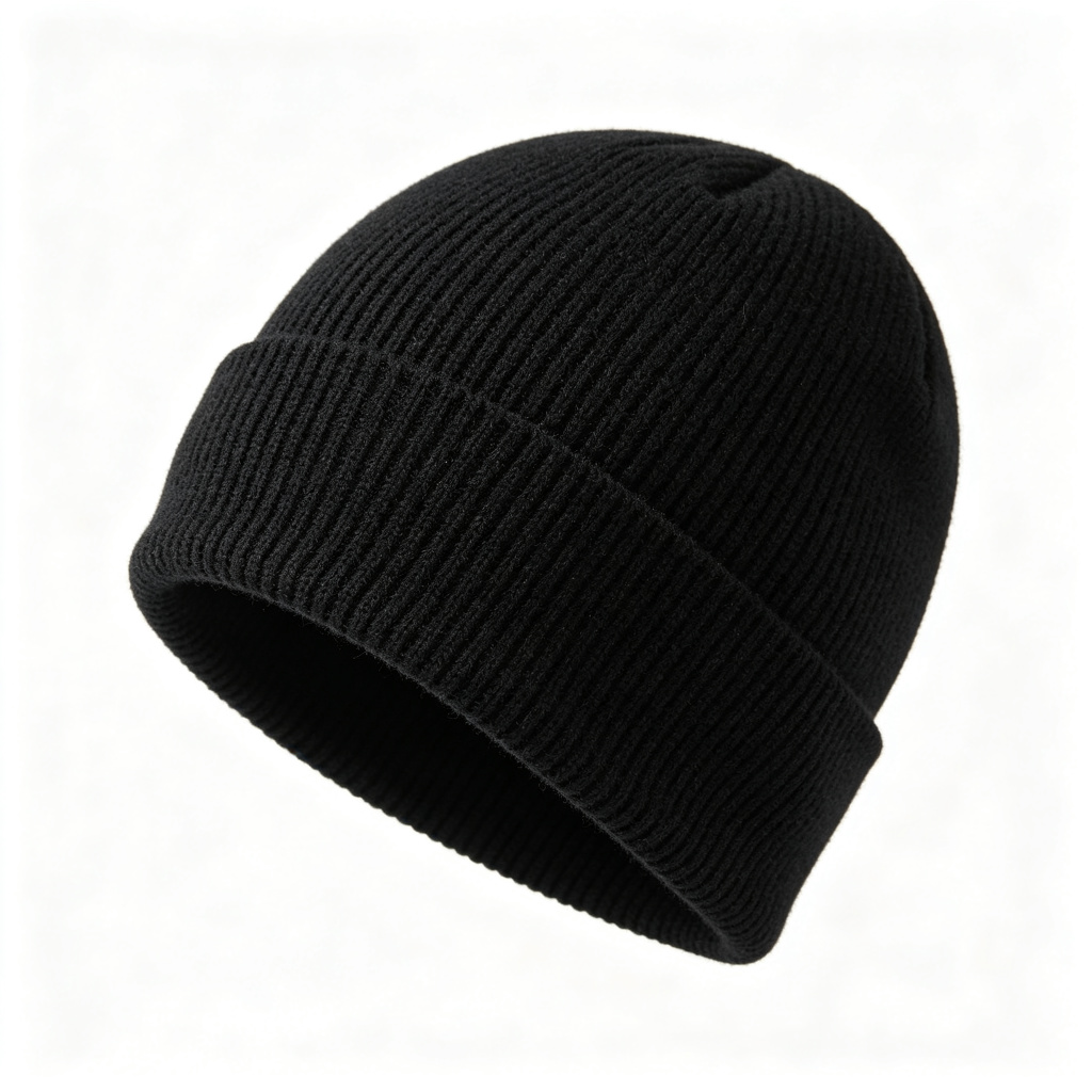 Black Ribbed Knit Cuff Beanie – Bild 2