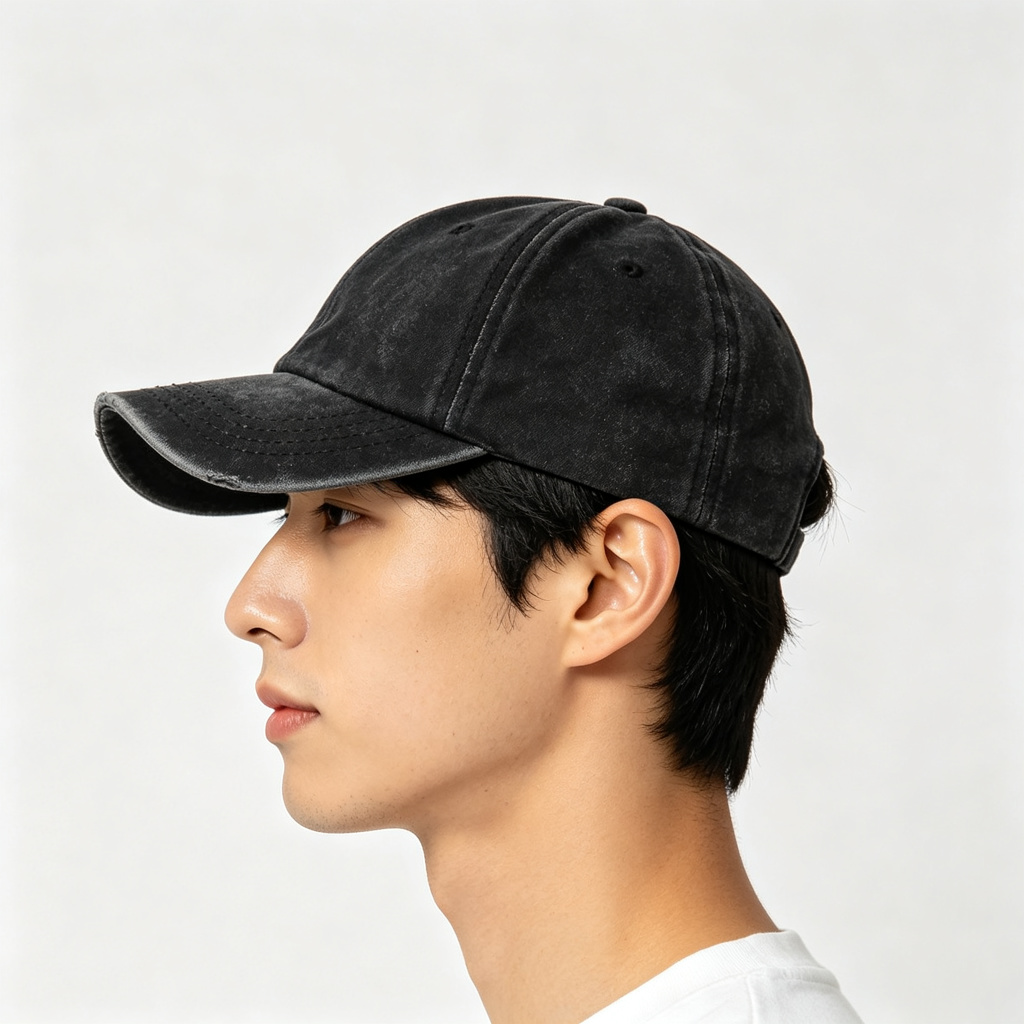 Black Distressed Washed Baseball Cap – Bild 2