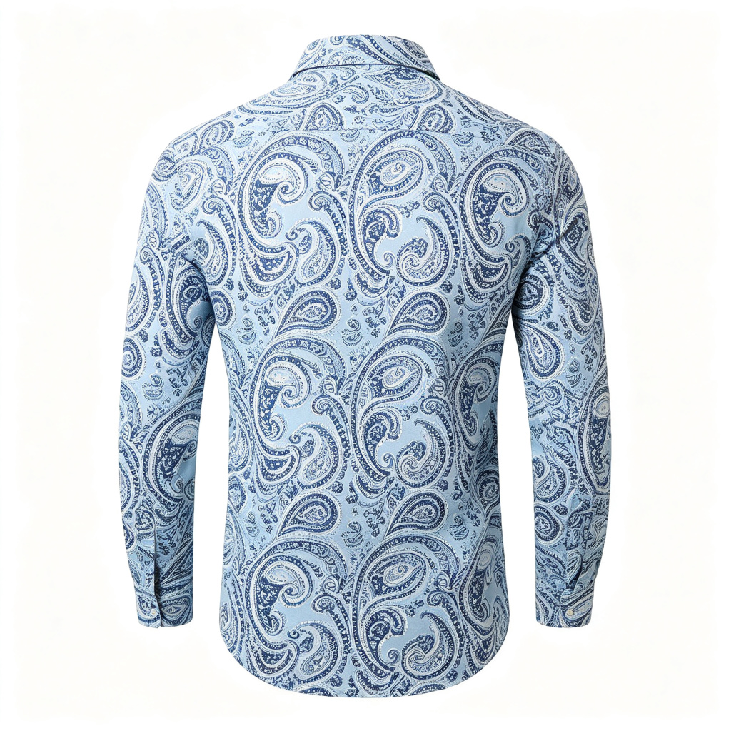 Light Blue Vintage Paisley Print Long Sleeve Shirt – Bild 3