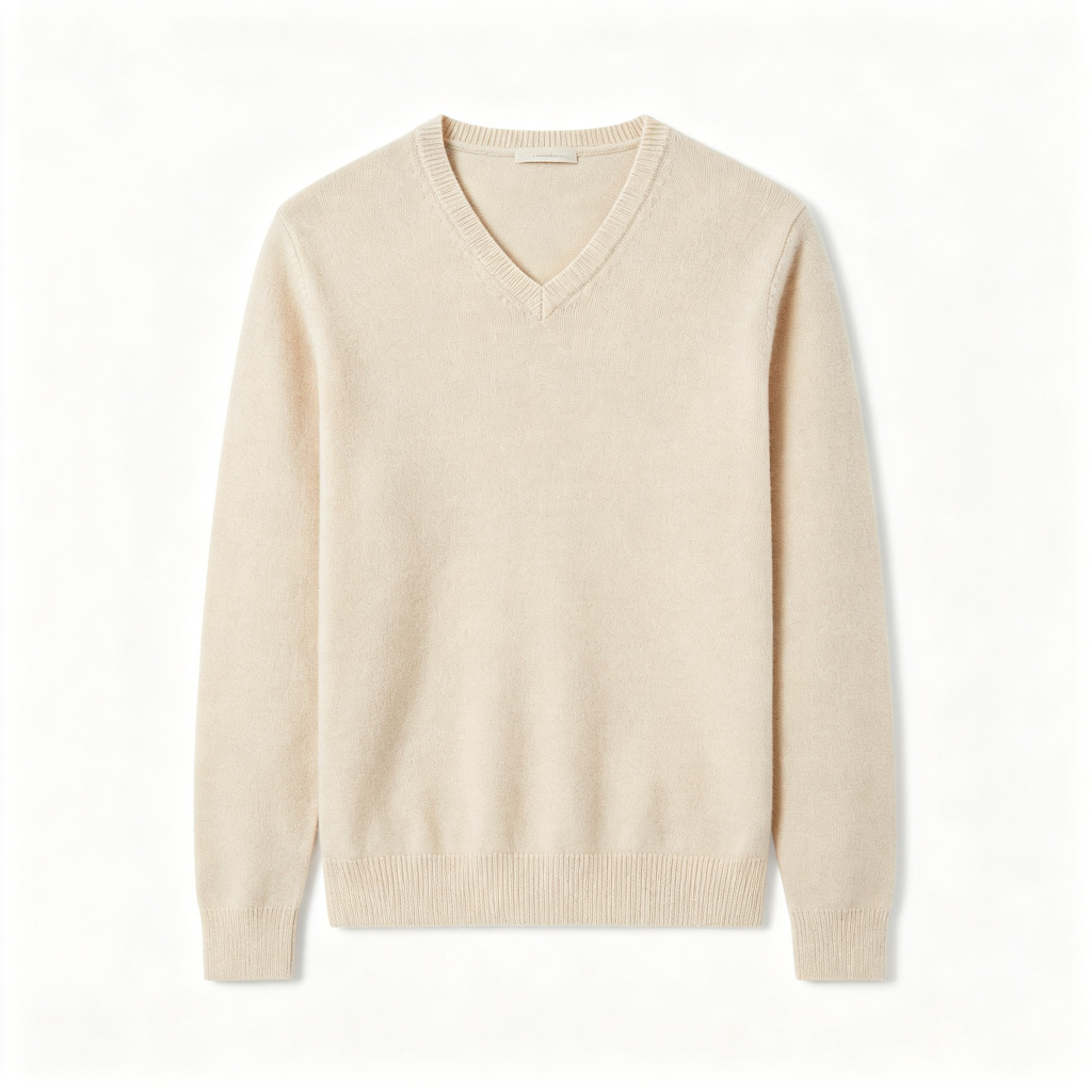 Beige V Neck Knit Sweater – Bild 3