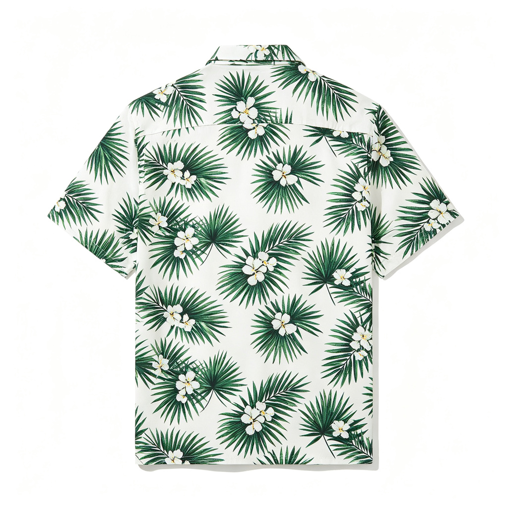 White Tropical Palm Print Short Sleeve Shirt – Bild 3