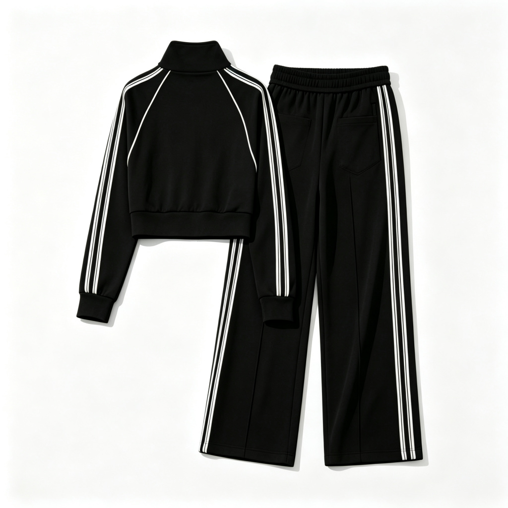Black White Stripe Wide Leg Pants Set – Bild 3