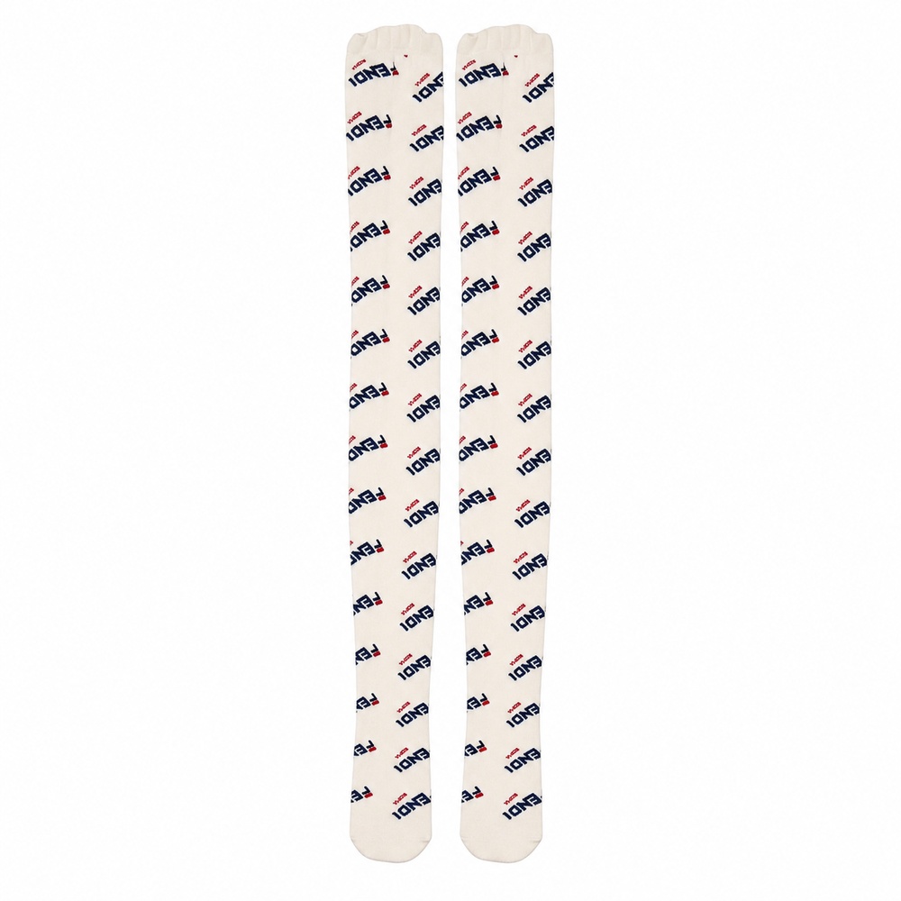 White Navy And Red Logo Over The Knee Socks – Bild 3