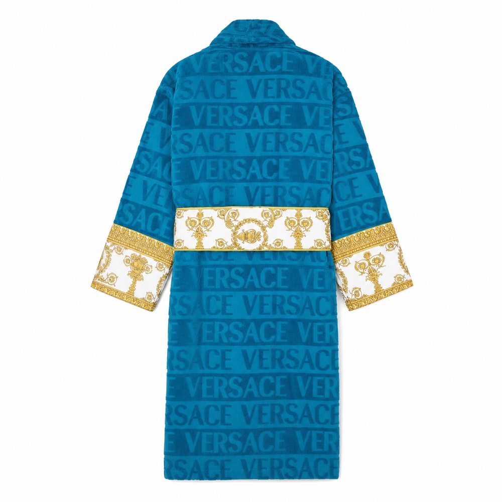 Turquoise White And Gold Baroque Long Bathrobe – Bild 3