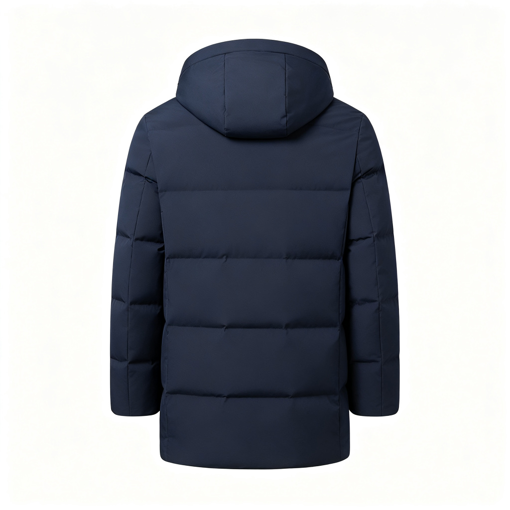 Navy Mid Length Hooded Down Jacket – Bild 3