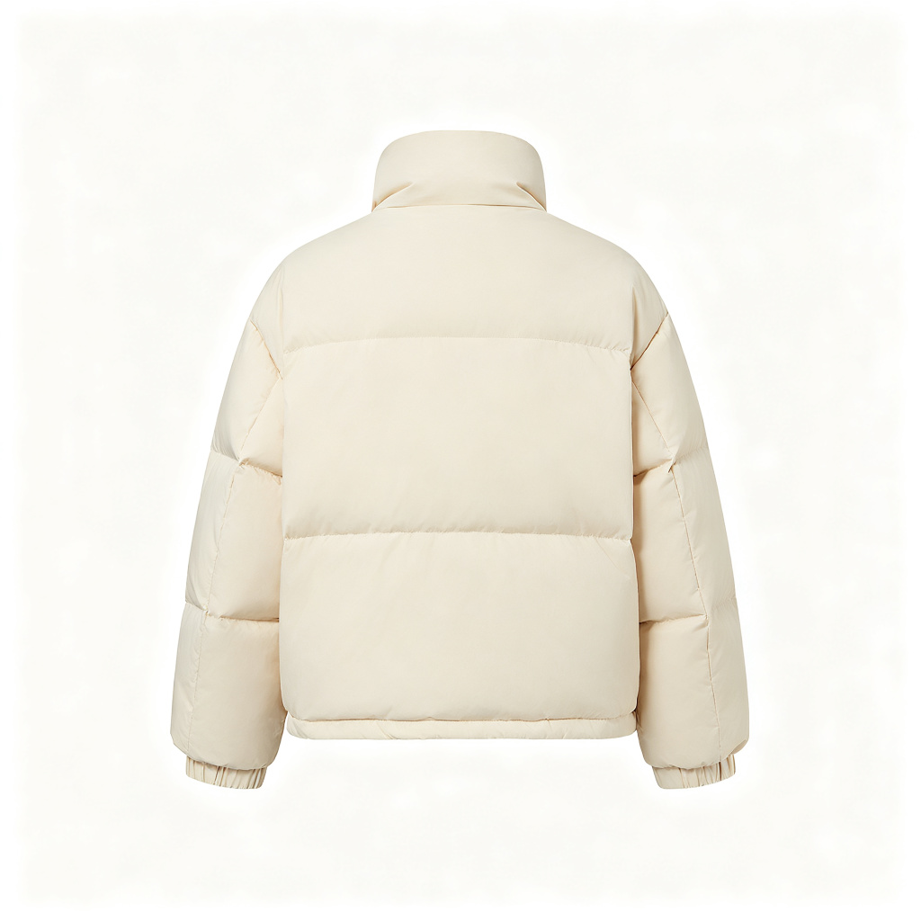 Beige Stand Collar Down Jacket – Bild 3