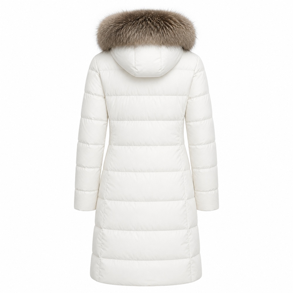 Ivory Fur Trim Long Down Coat – Bild 3