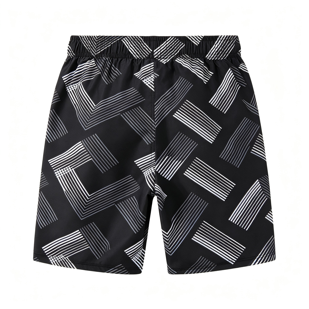 Black Abstract Geometric Print Beach Shorts – Bild 3