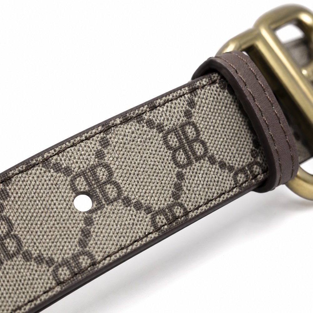 Gray Brown Patterned Antique Gold Buckle Belt, 38mm – Bild 3