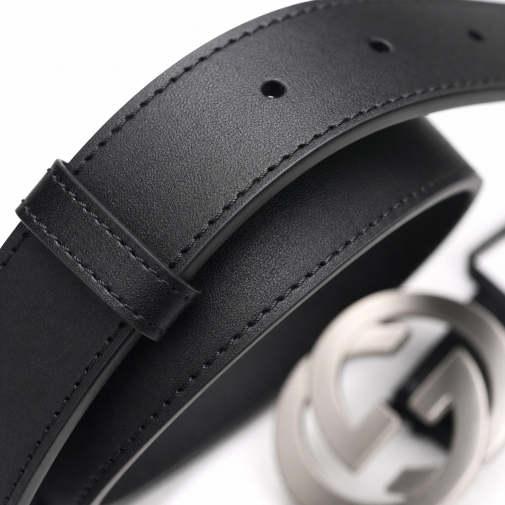 Black Silver Circular Interlocking Buckle Belt, 30mm – Bild 3