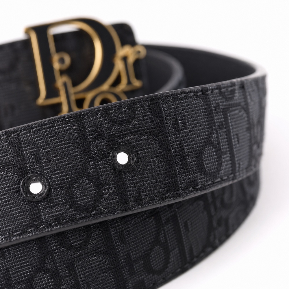 Black Patterned Letter-Detail Buckle Belt, 35mm – Bild 3