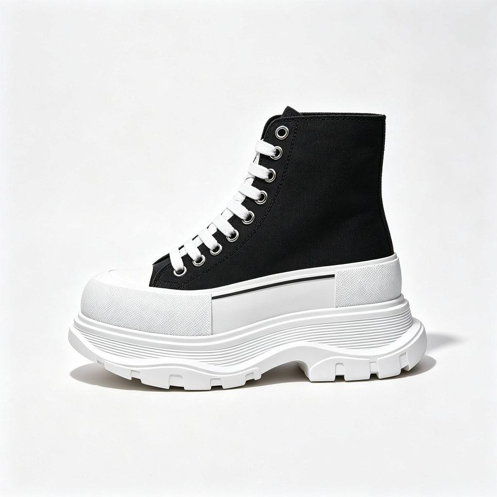 Black White Color Block Platform High Top Canvas Shoes – Bild 3