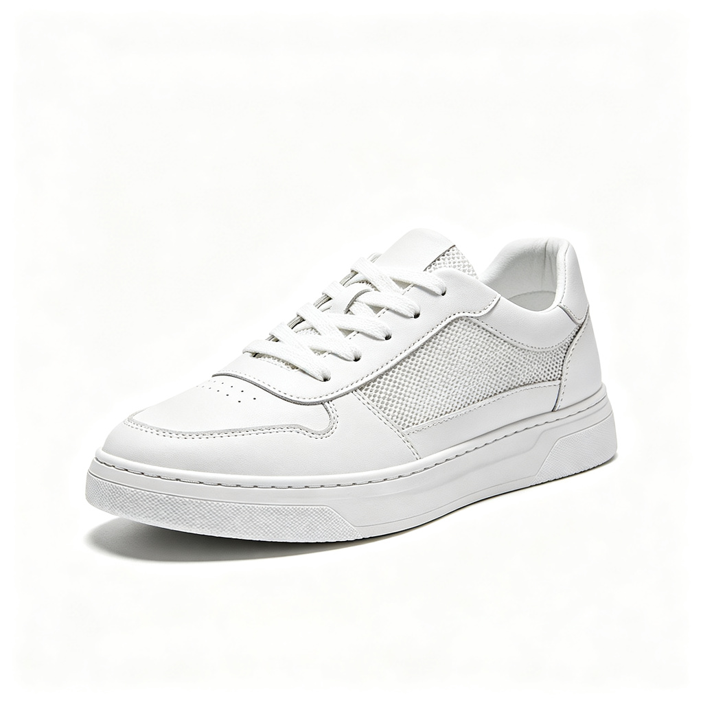 White Leather Mesh Low Top Sneakers – Bild 3