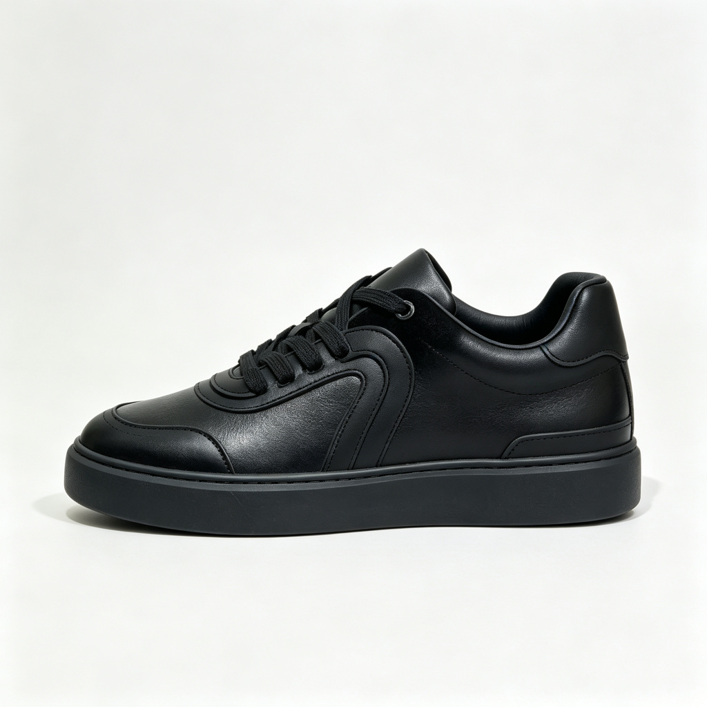 All Black Leather Low Top Skate Shoes – Bild 3