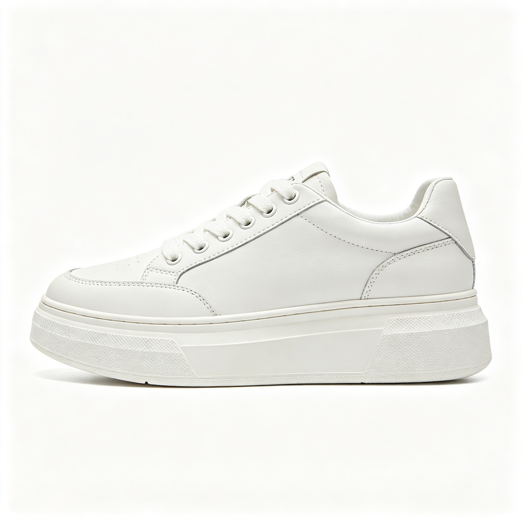 White Leather Platform Chunky Sole Sneakers – Bild 3