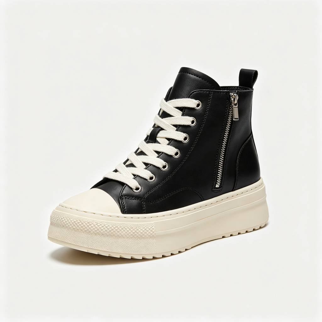 Black Leather High Top Platform Sneakers – Bild 3