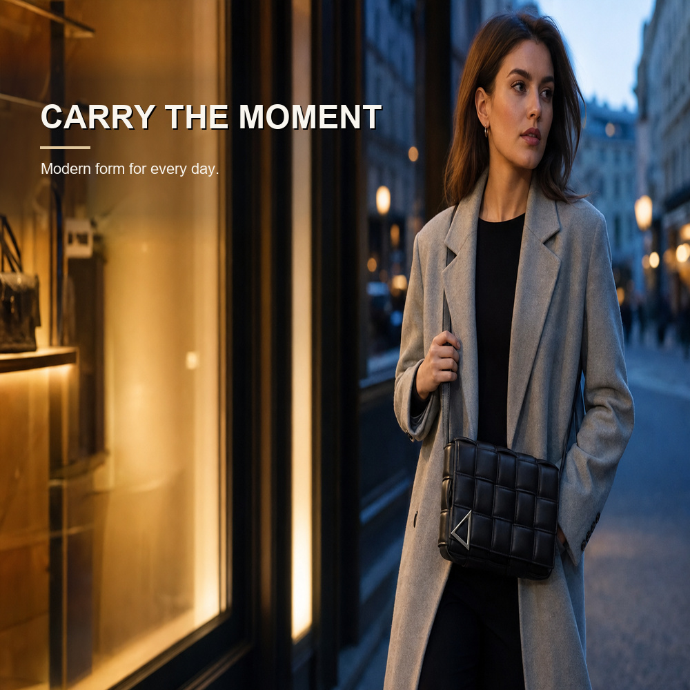 Black Padded Woven Flap Shoulder Bag – Bild 3