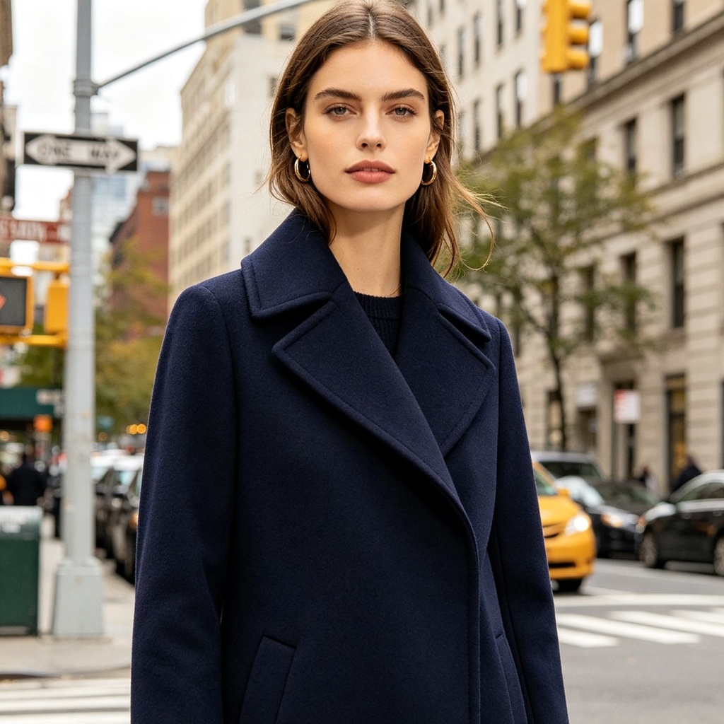 Navy Blue Double-Breasted Wool Coat – Bild 4