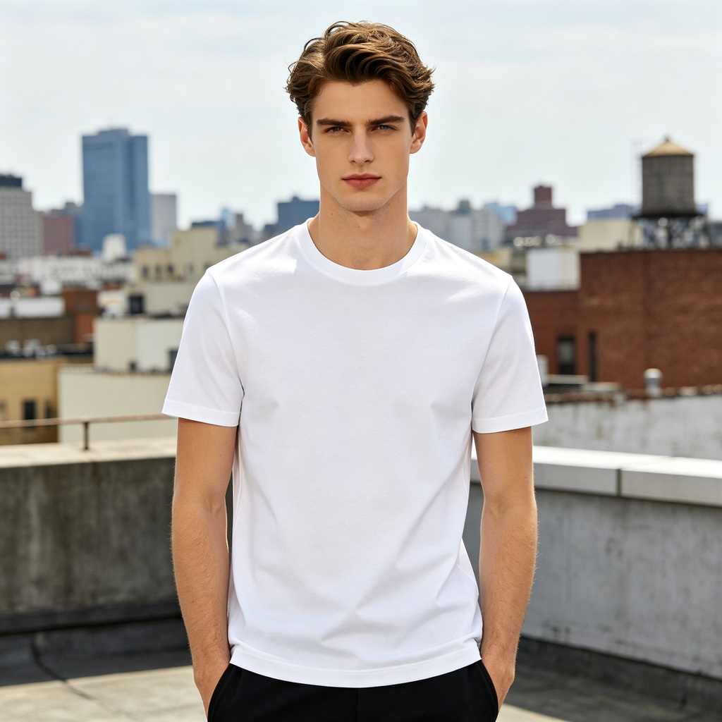 White Cotton Crew Neck Short Sleeve T-Shirt – Bild 4