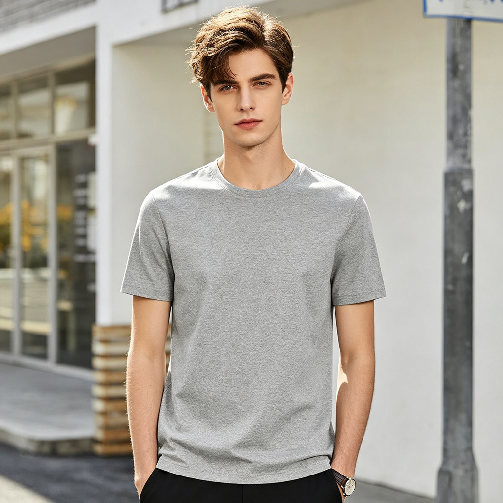Gray Cotton Crew Neck Short Sleeve T-Shirt – Bild 4