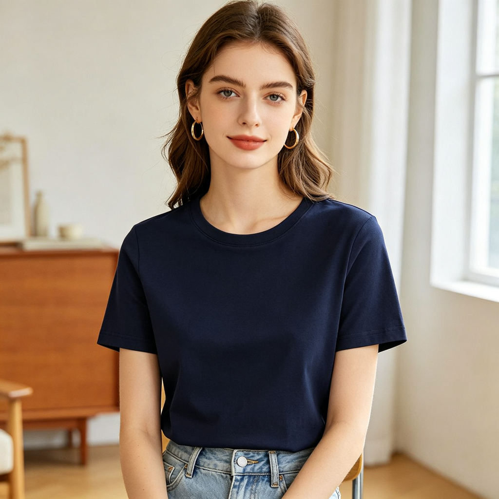 Navy Cotton Crew Neck Short Sleeve T-Shirt – Bild 4