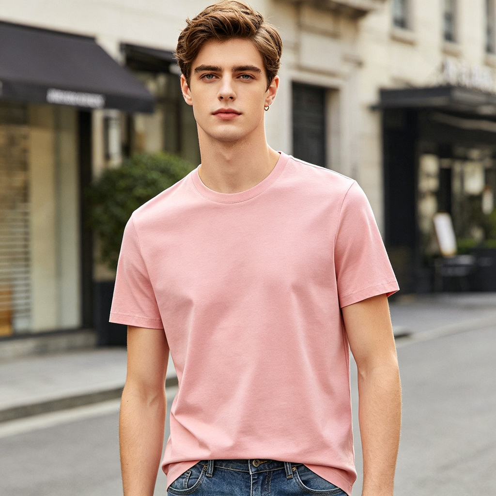Pink Cotton Crew Neck Short Sleeve T-Shirt – Bild 4