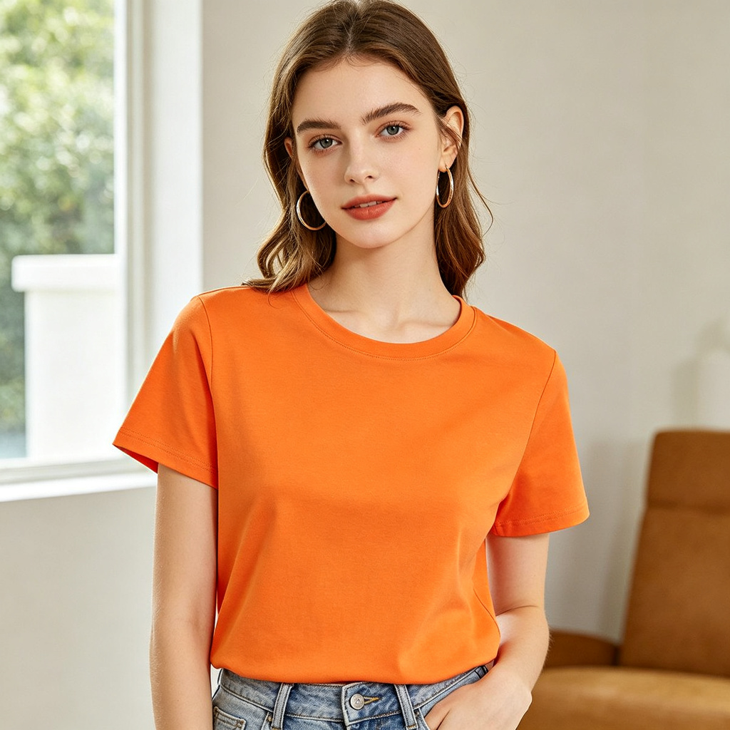 Orange Cotton Crew Neck Short Sleeve T-Shirt – Bild 4