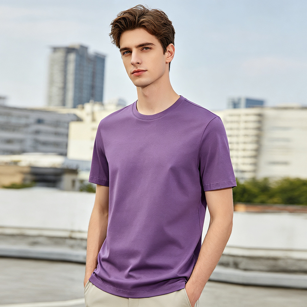 Purple Cotton Crew Neck Short Sleeve T-Shirt – Bild 4