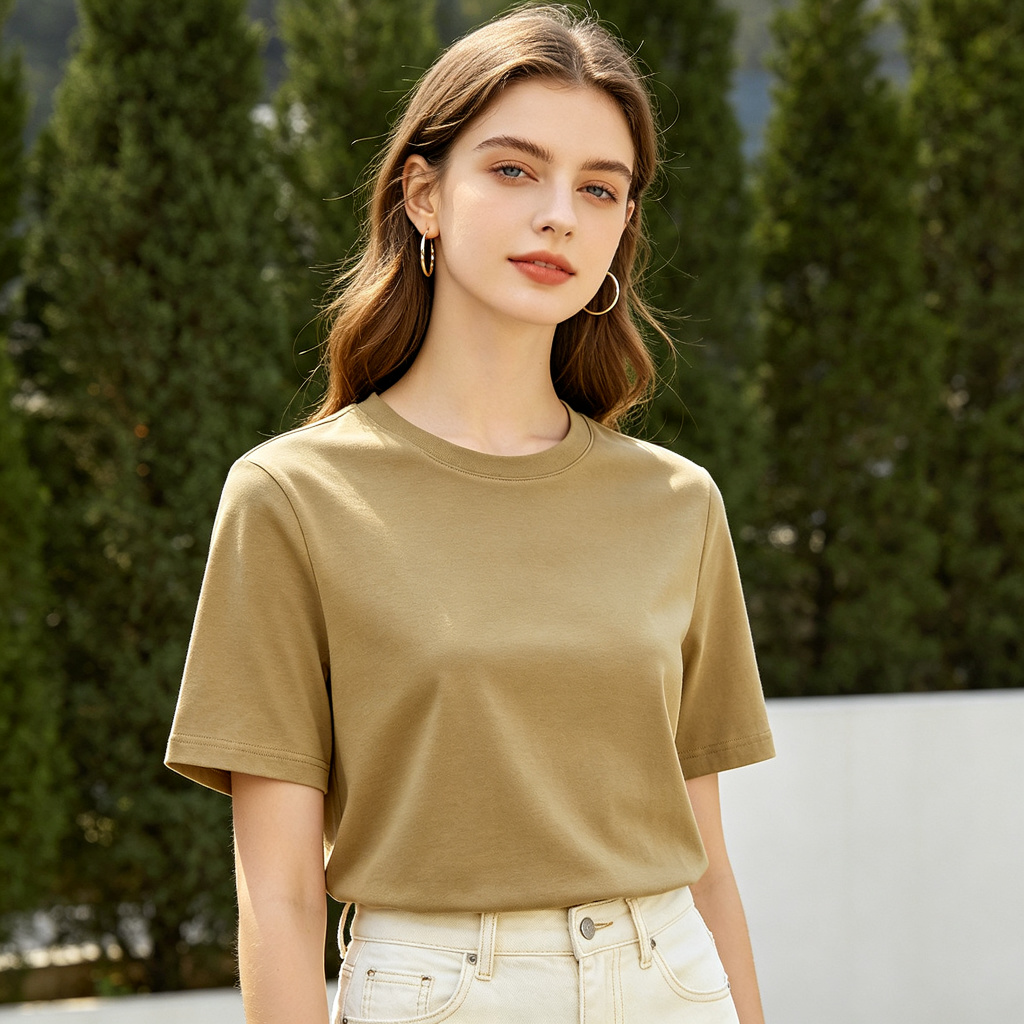 Khaki Cotton Crew Neck Short Sleeve T-Shirt – Bild 4