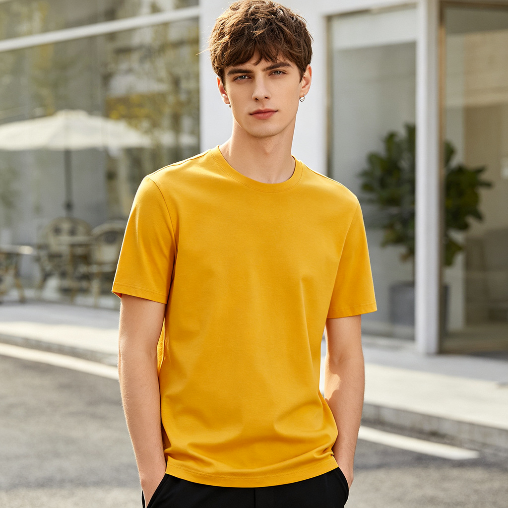 Yellow Cotton Crew Neck Short Sleeve T-Shirt – Bild 4