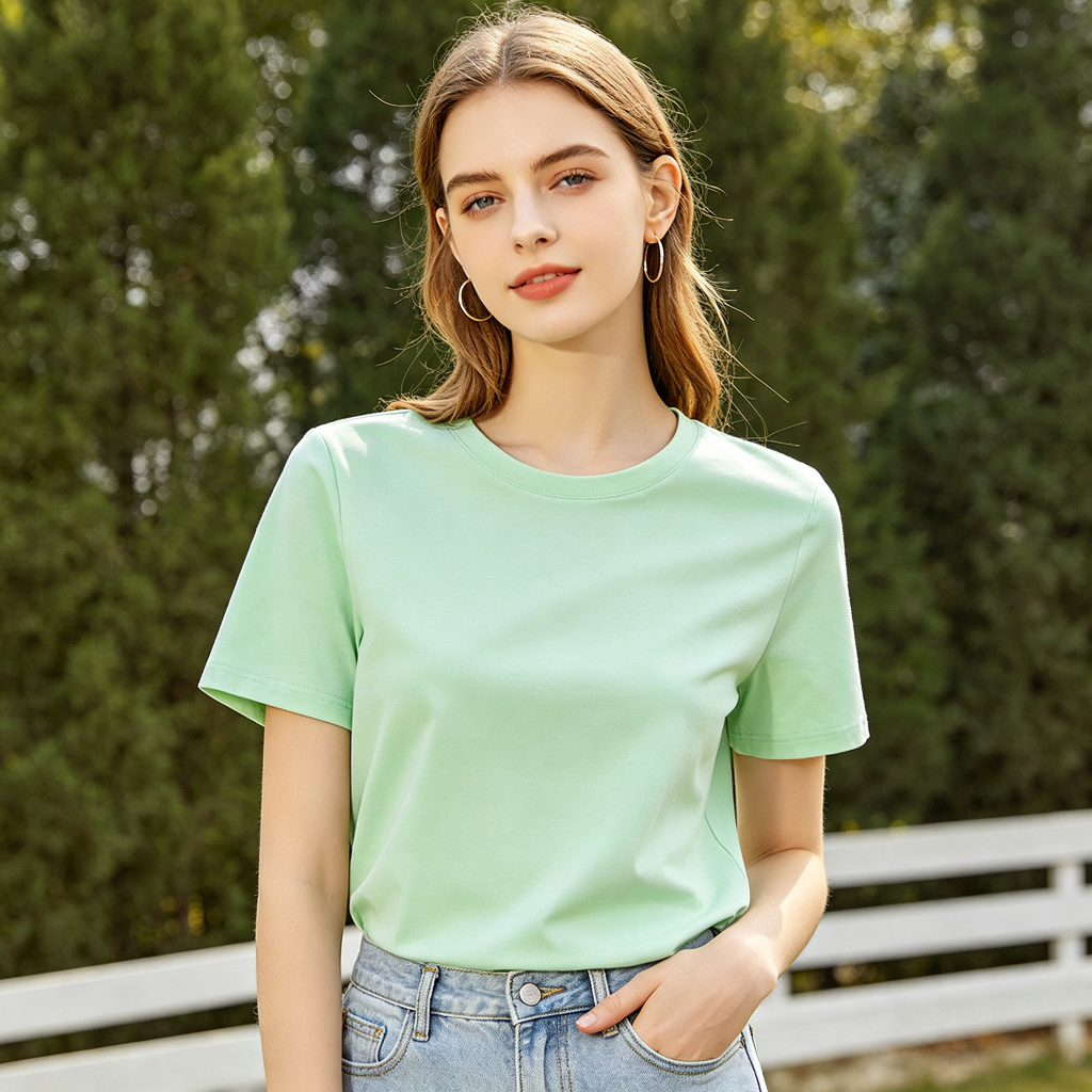 Mint Green Cotton Crew Neck Short Sleeve T-Shirt – Bild 4