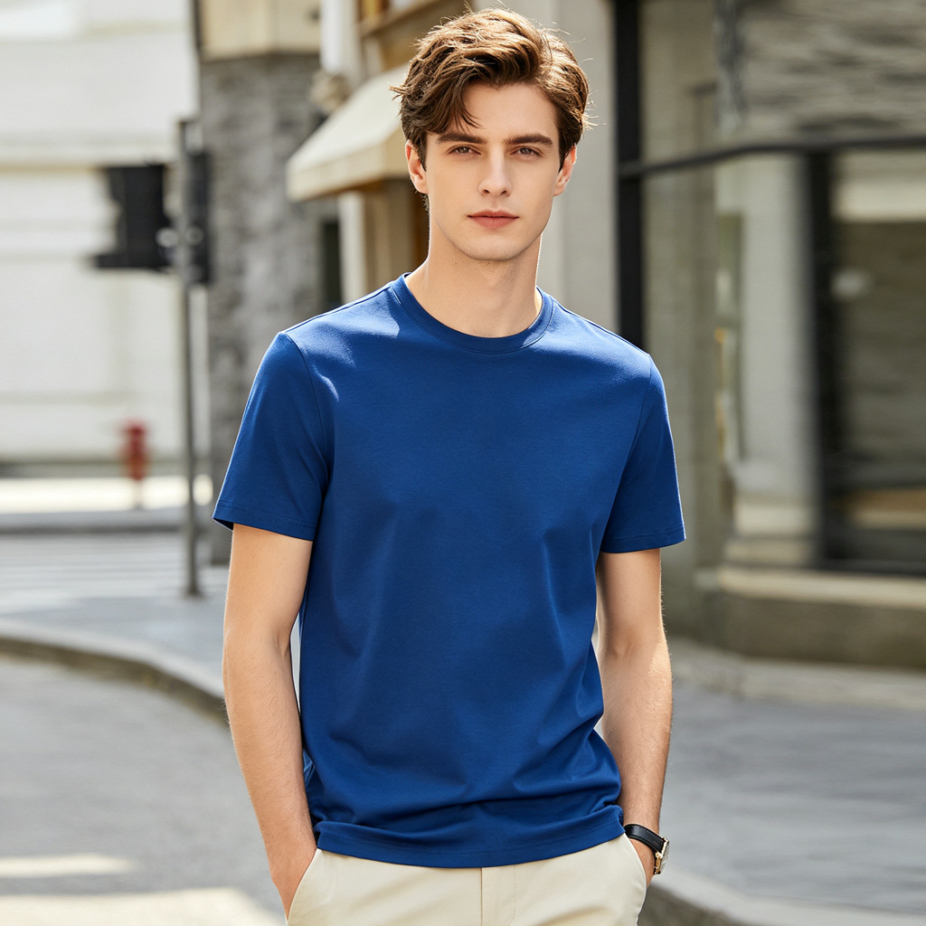 Royal Blue Cotton Crew Neck Short Sleeve T-Shirt – Bild 4