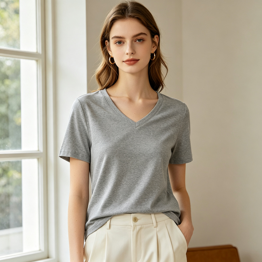 Gray V Neck Short Sleeve T-Shirt – Bild 4