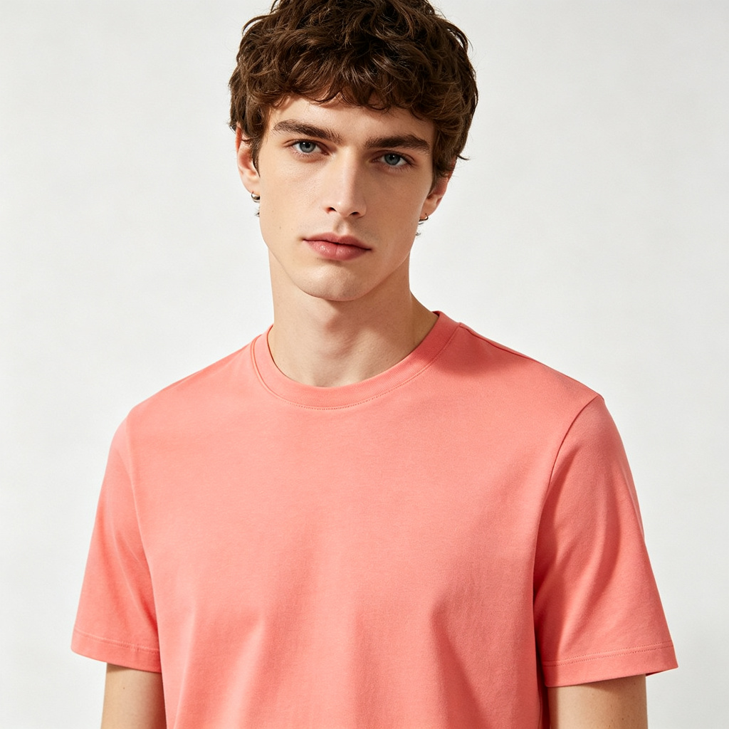Coral Pink Crew Neck Short Sleeve T-Shirt – Bild 4