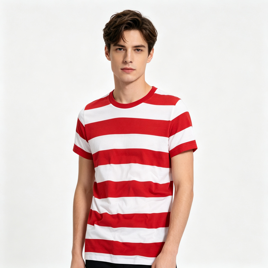 Red White Stripe Crew Neck Short Sleeve T-Shirt – Bild 4