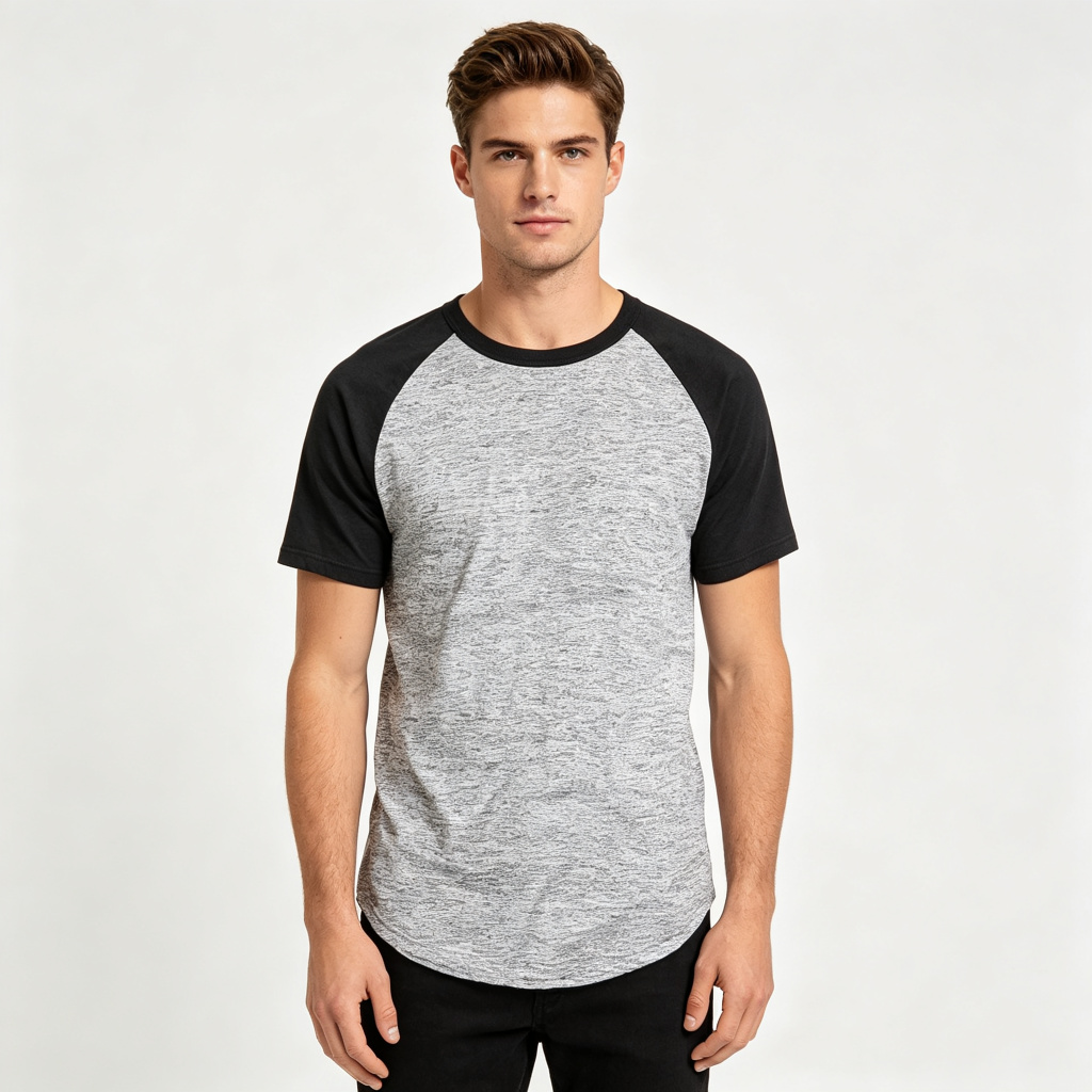 Heather Gray Black Raglan Sleeve T-Shirt – Bild 4