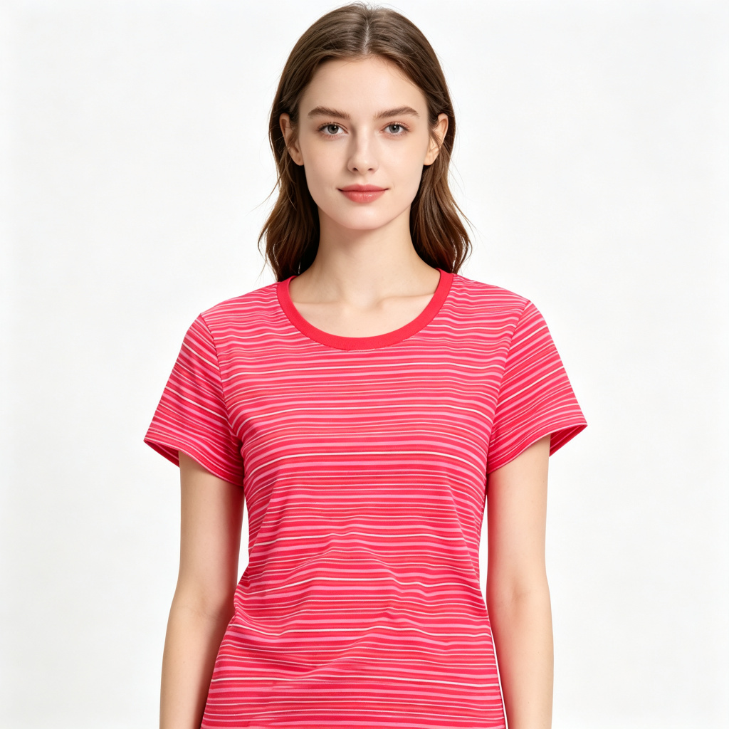 Red Pink Stripe Women's Crew Neck T-Shirt – Bild 4