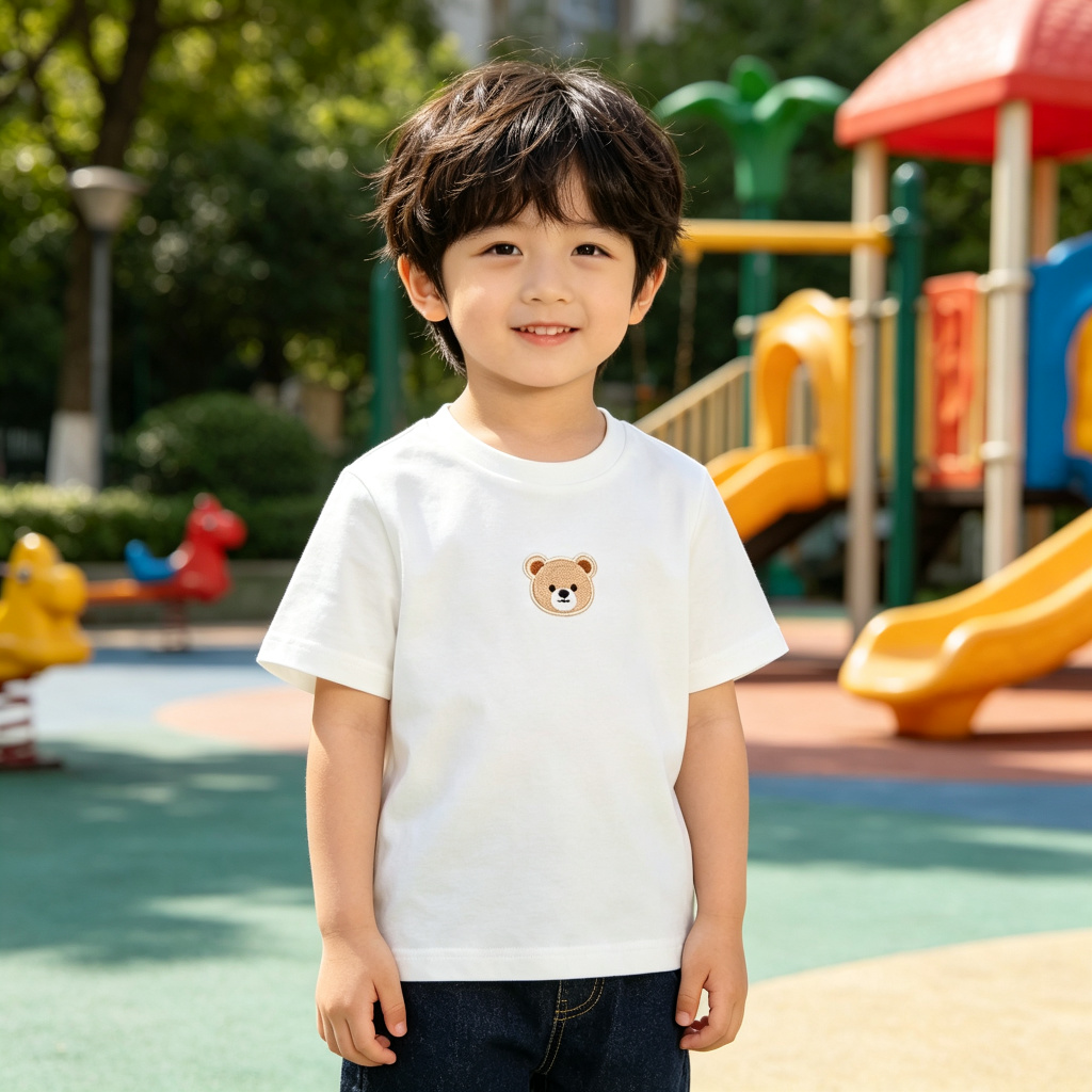 White Cute Bear Print Kids T-Shirt – Bild 4