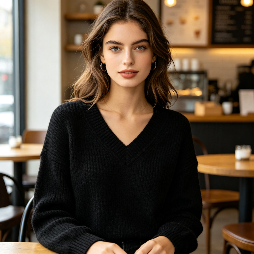 Black V Neck Knit Sweater – Bild 4