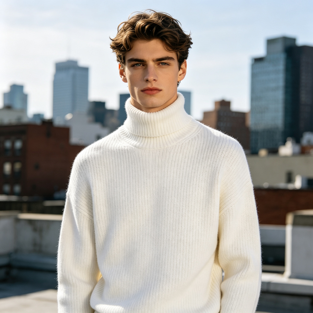 White Turtleneck Knit Sweater – Bild 4