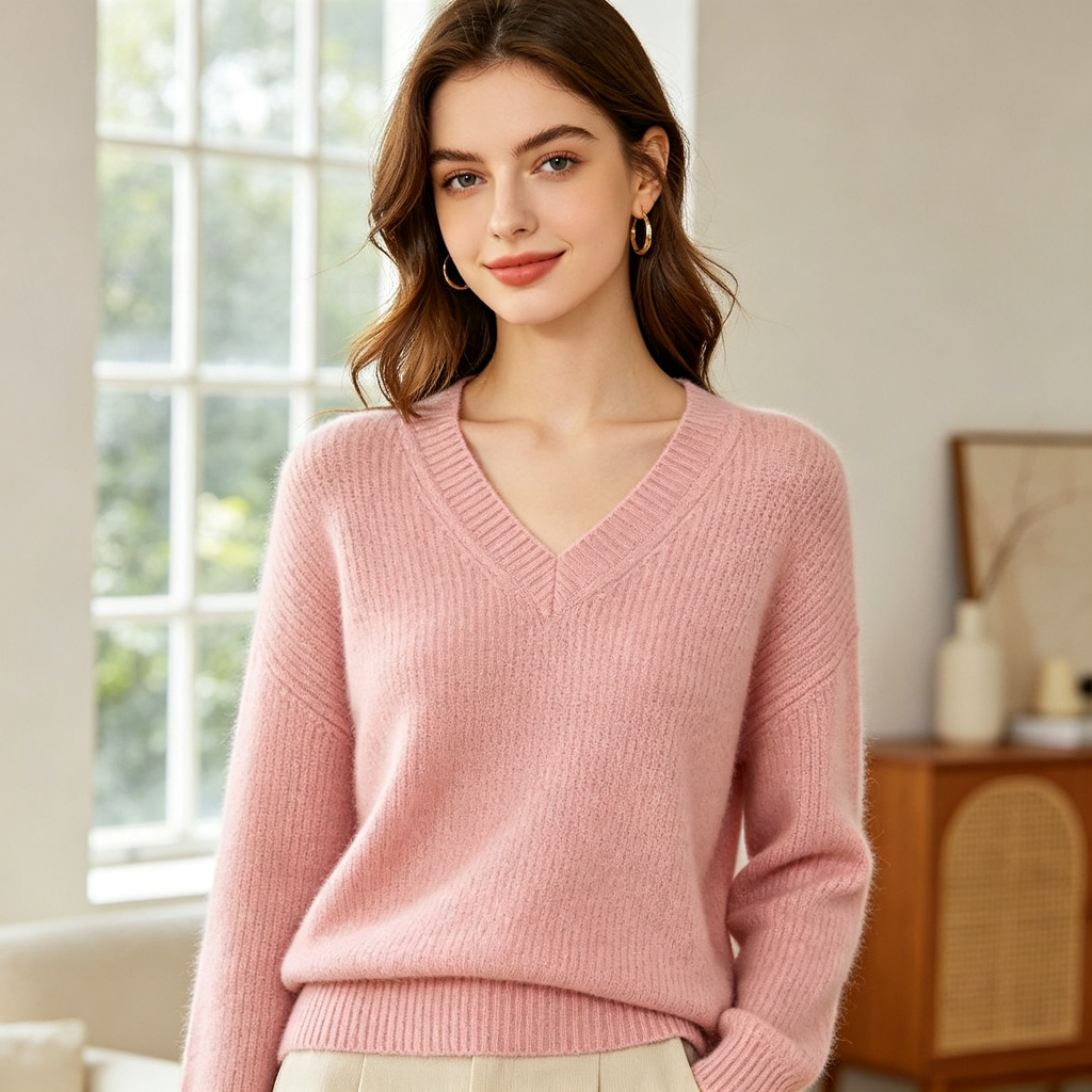 Pink V Neck Knit Sweater – Bild 4