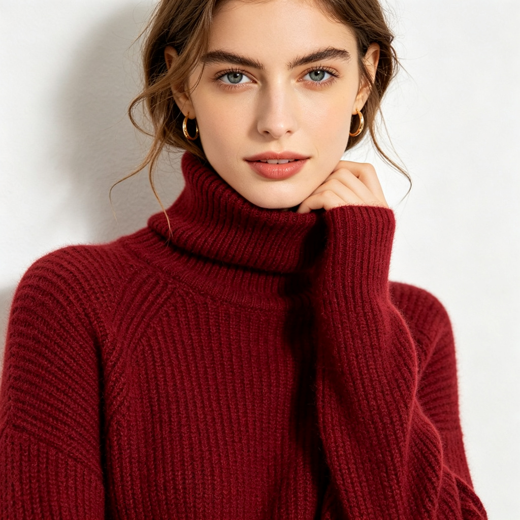 Burgundy Turtleneck Knit Sweater – Bild 4