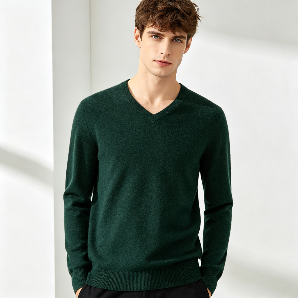 Dark Green V Neck Knit Sweater – Bild 4
