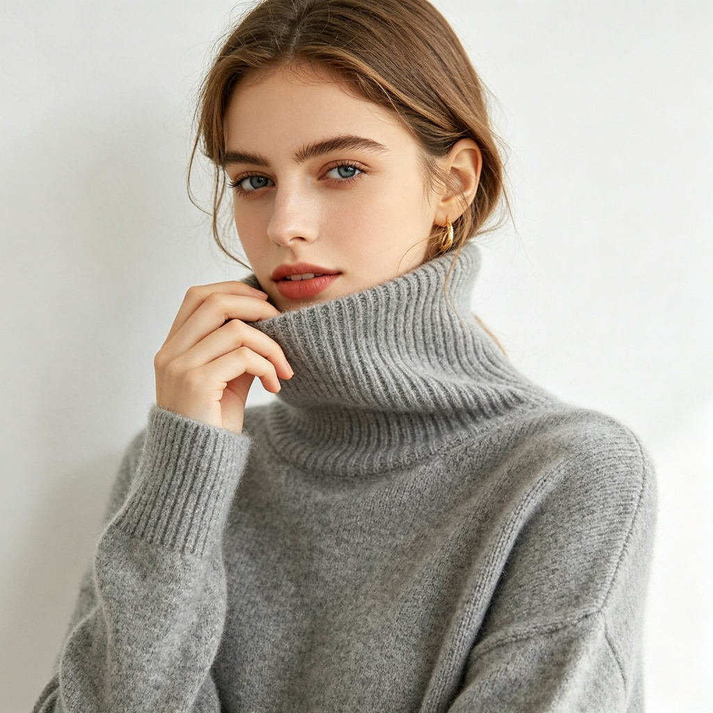 Gray Turtleneck Knit Sweater – Bild 4