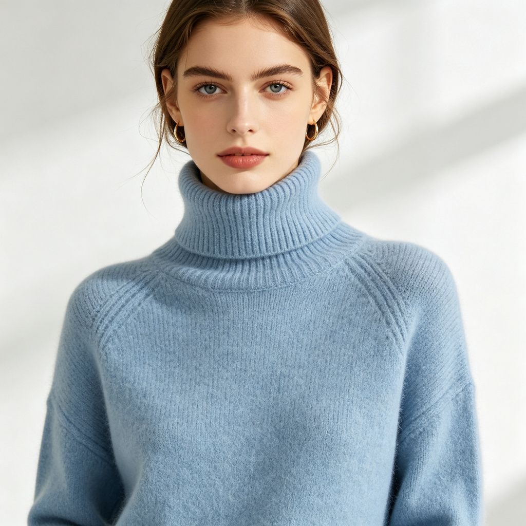 Light Blue Turtleneck Knit Sweater – Bild 4