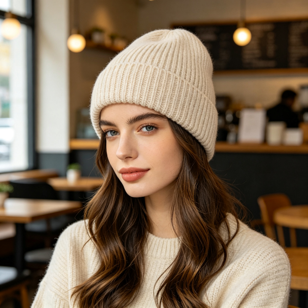 Beige Knit Beanie – Bild 3